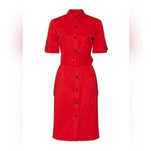Derek Lam Hot Red Utility Button Down Designer Shirt Dress XS or 2 Sz 36